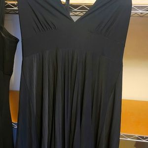 Black pleated halter dress.